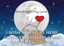 a teddy bear with a heart in front of a full moon with the words goodnight my love