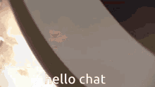 a close up of a person 's face with the words `` hello chat '' written on it