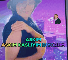 a woman 's arm is shown with the words " askim askim kasliyim diyorum " written above her