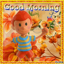 a picture of a boy with the words good morning