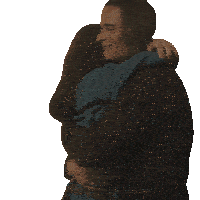 a man and a woman hugging each other with a white background