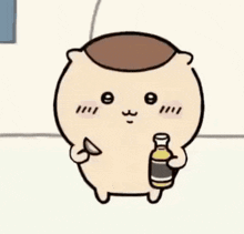 a cartoon cat is holding a glass of water in its hand .