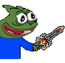 a frog is holding a sword in its hand .