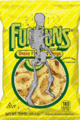 a bag of onion rings has a skeleton on the front