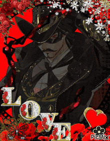 a picture of a man in a mask with the word love written on it