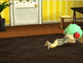 a video game character is laying on the floor