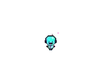 a pixel art of a robot standing next to a coin .