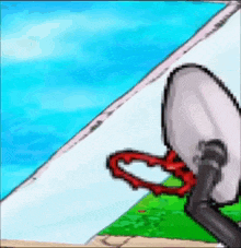 a pixel art drawing of a satellite dish with a heart shaped handle