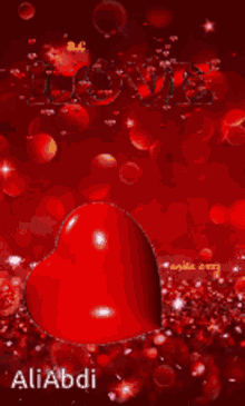 a red heart with the word love written in blue