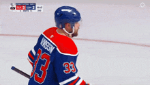 a hockey player wearing the number 3 jersey