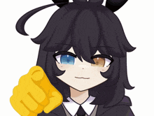 a cartoon character with a yellow fist pointing at someone