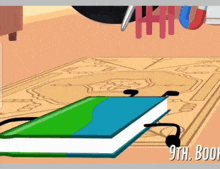 a 9th book is laying on a rug