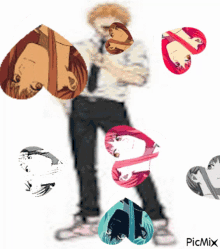 a picture of a man surrounded by hearts with the word picmix below it