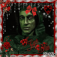 a picture of a green man with the words i love you written on it