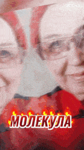 a woman wearing glasses and a red shirt with the word molekula written on it