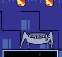a cartoon drawing of a monster standing in front of a building with a rocket coming out of it .