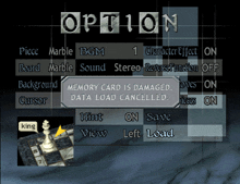 a screenshot of an option screen for a video game with a chess board