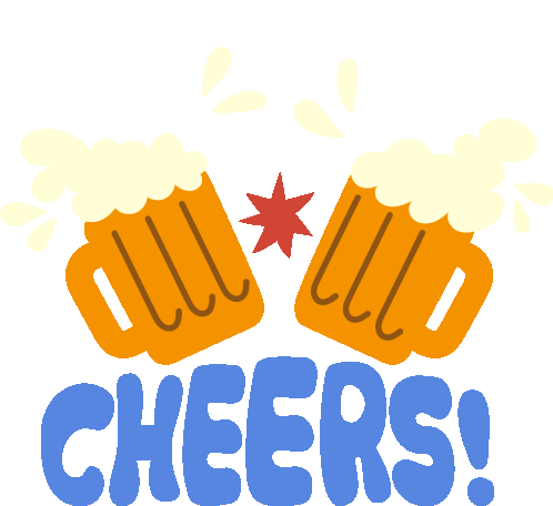 Cheers Two Beer Mugs Clanking Above Cheers In Blue Bubble Letters Sticker - Cheers Two Beer Mugs Clanking Above Cheers In Blue Bubble Letters Congrats Stickers