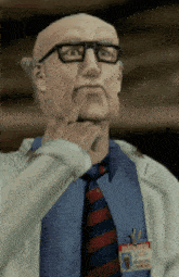 a man with glasses and a badge that says wanted on it