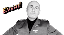 a bald man in a military uniform with the words eww written above him