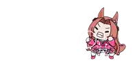a cartoon drawing of a girl in a pink dress with a blue ball coming out of her mouth