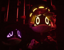a cartoon character with a long tail is standing in a dark room