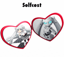 a picture of a girl and a robot in a heart shaped frame that says selfcrest