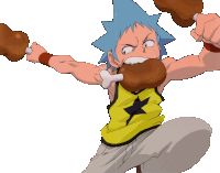 a cartoon character with a star on his shirt is holding a chicken leg in his mouth