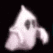 a white ghost with black eyes is floating in the air .