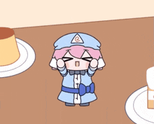 a cartoon of a girl with a triangle on her hat and a bow tie