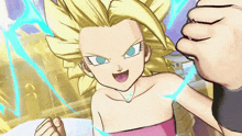 a cartoon character with blonde hair and blue eyes is being punched