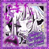 a purple frame with a picture of a monster high character and the words thanks for being my friend