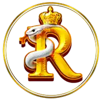 a gold letter r with a snake and a crown on top