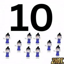 a cartoon drawing of a girl with glasses and the number 10 behind her