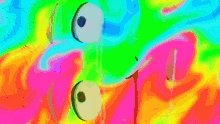 a colorful drawing of a cartoon character 's face