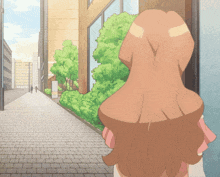 a cartoon of a woman walking down a narrow street