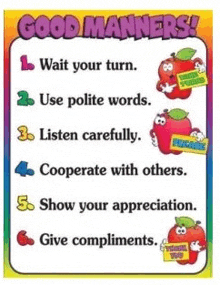 a poster with a list of good manners with apples on it