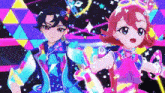 a boy and a girl are standing next to each other on a stage