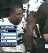 a football player is being helped by a referee during a game against inville