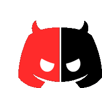 a red and black devil icon with horns