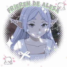 a drawing of a girl with the name frieren de alesia on the top