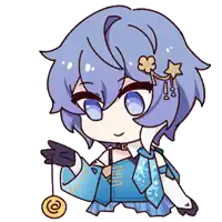 a cartoon girl with blue hair is holding a yo yo