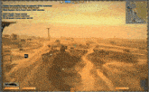 a screenshot of a video game shows a helicopter flying over a desert