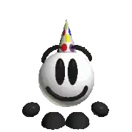 a smiley face wearing a party hat is dancing