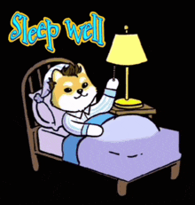 a cartoon of a dog laying in a bed with the words sleep well above it