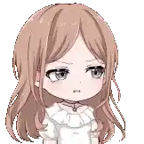 a girl with long brown hair is wearing a white dress and a choker .