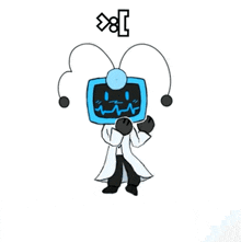 a cartoon drawing of a robot with a tv head and antennas