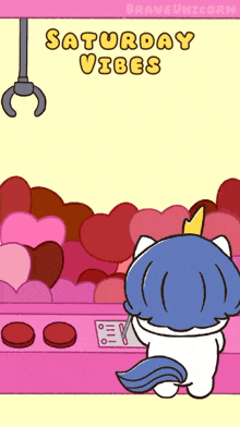 a cartoon of a unicorn playing a game with the words saturday vibes above it