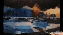 a person is painting a landscape with the words made in animatica below it