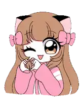 a drawing of a girl with a cat ear and bows on her hair